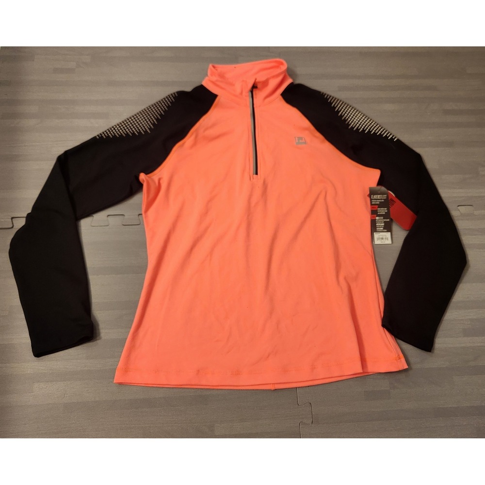 Fila Sport Running Womens Large Coral Pink Black 1/4 Zip Reflective Pullover NWT